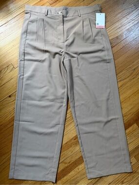 Motherhood Beige Pleated Straight Leg Trousers